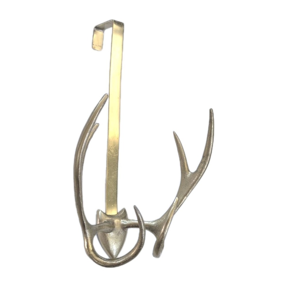 Stag Deer Antler Lodge Wreath Hanger Brass Metal 18" x 9.75" - Picture 2 of 5